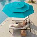 HOMSHADE 9FT 3-Tiers Outdoor Patio Umbrella with 5-Year Fade Resistant,Vented Outdoor Commercial Market Umbrella with UPF50+ UV Protection & Push Button Tilt and Crank for Pool,Backyard(Light Blue)