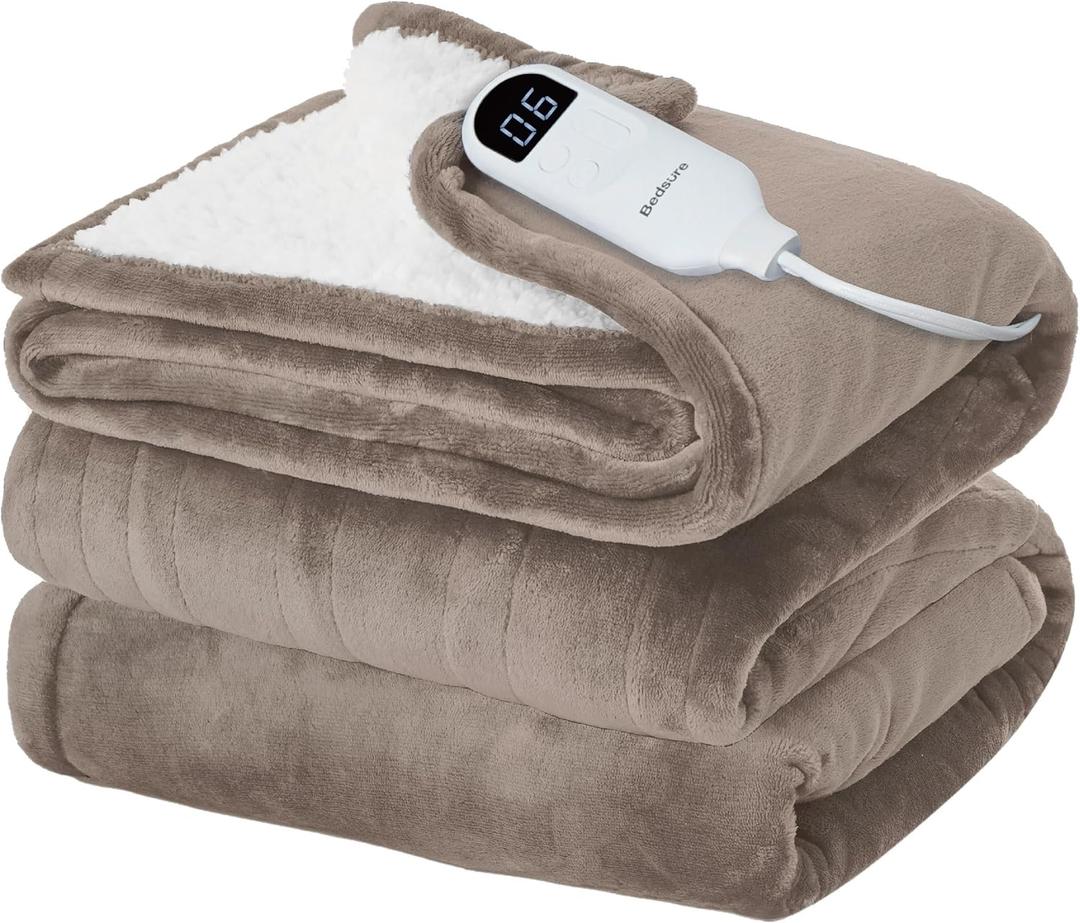 Bedsure Electric Blanket Twin - Soft Flannel Heated Blanket, Fast Heating with 10 Time Settings & 6 Heat Settings, Warm Gift for Grandma (62x84 inches, Taupe)