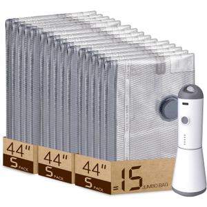 Vacuum Bags for Travel with Rechargeable air Pump, Carry-on Size Compression Packing Bags for Luggage and Suitcase, Space Saver for Clothes and Clothing 15 Jumbo Size