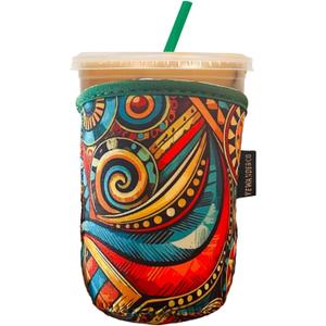 Neoprene Insulated Cup Sleeve for Iced Coffee, Hot & Cold Beverages  Reusable, Washable Drink Holder Cup Sleeve  Anti-Slip, Eco-Friendly, Multi-Color Design (WAVES, SMALL)