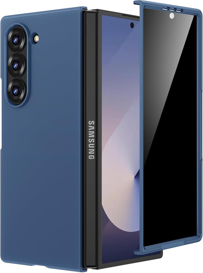 Maxdara for Samsung Z Fold 6 Case, with Privacy Tempered Glass Screen Protector & Support Wireless Charging Protective Phone Cover for Samsung Galaxy Z Fold 6 5G (Blue)