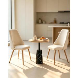 Mid-Century Modern Dining Chairs Set of 2 Beige Velvet Upholstered High Back Accent Chairs with Solid Sturdy Legs Ergonomic Curved Backrest Kitchen Chairs for Dining Room/Kitchen, 35.1 x 20.1 x 19.1 inches