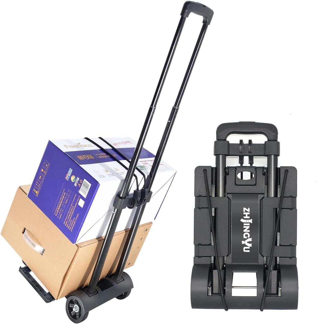 Folding Hand Truck Trolley Dolly, Folding Cart Small Trolley Dolly with Wheels, Lightweight Utility Dolly Expandable Baseplate Small Backpack Portable Luggage Cart for Airport Travel (2 Wheel Iron)