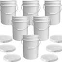 ePackageSupply White 5-Gallon Bucket with Lid | Made in USA | Food Grade | Heavy-Duty Extra Durable Plastic Bucket | Multi-Use Food Grade Buckets with Lids | Easy Stack and Store | BPA Free | 6 Pack