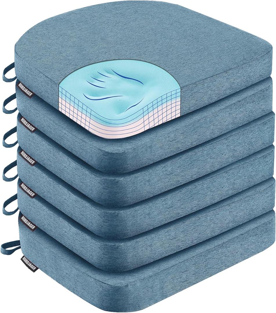 Nordjager Dining Chair Cushions Set of 6 Memory Foam Chair Cushion, Comfortable Dining Chair Pad Removable Slip Resistant Kitchen Chair Seat Cushion (6 Piece, Blue) (6 Count (Pack of 1))