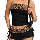 2000S Sexy 2 Piece Leopard Club Outfits, Ruched Tube Strapless Crop Top, Low Rise Booty Shorts Casual Going Out Rave, M, Black-brown Cheetah