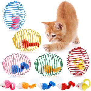 Jecery 5 Pcs Cat Spring Balls Toys Stretchable Rolling Balls Colorful Playful Coils Interactive Action Toy Caged Rats for Kitten Pet Supplies (Mouse,Bright Color)