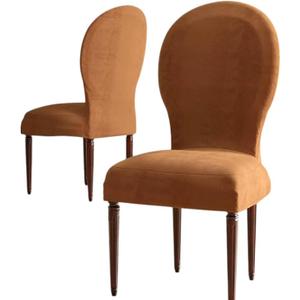 Round Back Dining Chairs Slipcovers, High End Velvet Curved Back Dining Chair Cover, Set of 2/4/6 Dining Room Chairs Covers Without Arms Modern Oval Side Chairs for Hotel Restaurant