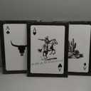 3Pcs Western Cowboy Canvas Wall Art Rustic Southwestern Poster Retro Western Aesthetic Pictures Playing Card Prints Longhorn Bull Skull Painting Cactus Wall Decor for Bedroom Living Room Framed (black and white)