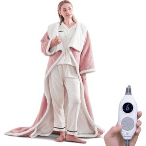 Westinghouse Electric Snuggle Throw Blankets with Foot Pocket, Wearable Heated Blanket with Sleeves, 6 Heating Levels & 2 to 10 Hours Heating Time Settings, 50 * 70"+18", Pink