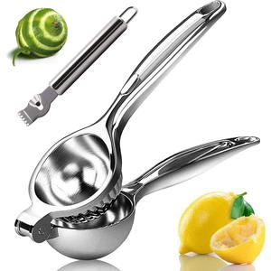 Lemon Squeezer, Fast Effortless Juice Extraction with Large Metal Citrus Juicer, Maximum Yield Heavy Duty Hand Lime Squeezer, Manual Lemon Juicer Press, Easy to Use w/Stainless Steel Zester (Silver)
