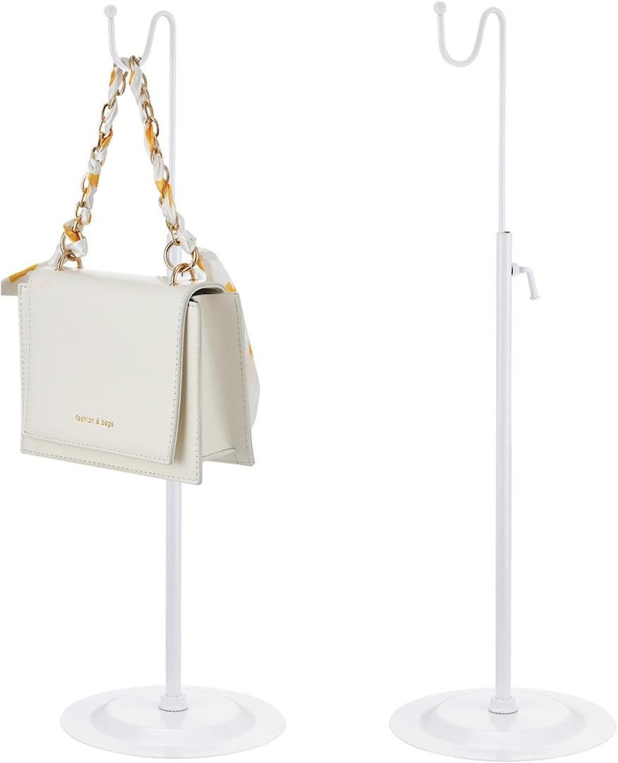 Therwen 2 Pcs Bag Display Stands Purse Display Stand Adjustable Height Handbag Holder for Home Boutique Store Counter Retail, White