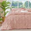 BEDELITE Dusty Pink King Size Comforter Set - 3 Pieces Boho Pintuck Bedding Comforter Sets, Lightweight Soft & Warm King Bedding Set with 2 Pillowcases for All Season