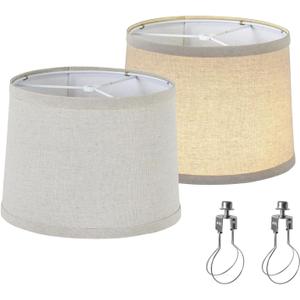 Set of 2 Drum Lamp Shade 9" Top x 10" Bottom x 7-1/2" High (Spider) Soft Cream Color for Medium Size Table Lamps & Wall Sconces Replacement Lampshade By oNext
