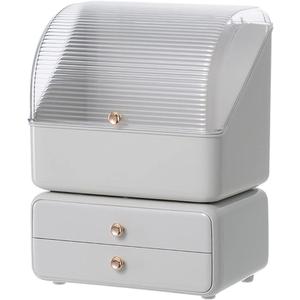Makeup Organizer, Waterproof and Dustproof Cosmetic Storage Skincare Case for Vanity/Bathroom Counter/Bedroom,Detachable Drawers for Jewelry,and Perfume Organizers(White) 