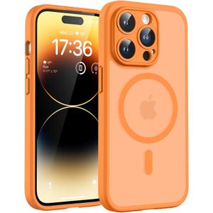 TOCOL Magnetic for iPhone 14 Pro Case, Upgraded Full Camera Protection, Compatible with Magsafe, Drop Protection, Translucent Matte Back Phone Cover 6.1 inch (Orange)