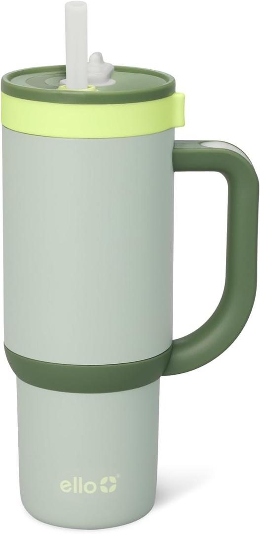 Ello Oasis 18oz Stainless Steel Kids Tumbler with Handle & Retracting Straw, 100% Leakproof, Double-Wall Vacuum Insulated, Kids Water Bottle for School, BPA Free, Dishwasher Safe, Avocado