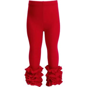 HOOLCHEAN Baby Toddler and Little Girls Cotton Ruffle Leggings, Size 6-12 months, Red