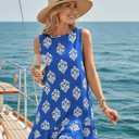 BLENCOT Womens Boho Dress Sleeveless Ruffle Mini Summer Vacation Casual Dresses (Blue, S)