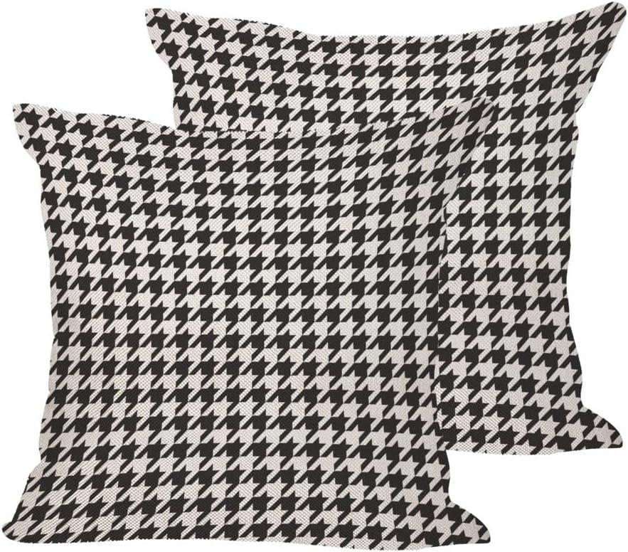BLDKORUER Houndstooth Throw Pillow Covers Black White Tartan Plaid Throw Pillow Covers 18"x 18" Set of 2 for Living Room Couch Bed Sofa Home Decor Soft Cushion Case