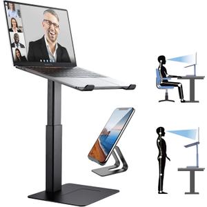 Laptop Stand for Desk, Ergonomic Sitting and Standing Laptop Riser for Notebook MacBook 11-17 InchesDJ Laptop Stand Adjustable Height from 7-15 Inches Aluminum (Black)