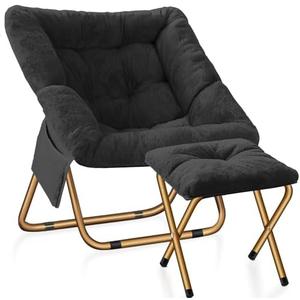 Kasunpul Comfy Saucer Chair, Foldable Living Room Chairs, Soft Faux Fur Lounge Chair for Bedroom, Reading Chairs for Adults, Kids, X-Large (Black)