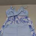 Girls Swimsuits Criss Cross Tropical Print Mesh Dress Bathing Suits with Shorts 2 Piece Tankini for Teens (13-14 Years, Blue)