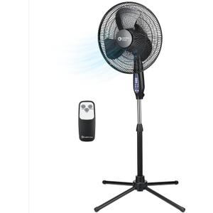 Comfort Zone 16-Inch Oscillating Pedestal Fan with Remote Control, 3-Speed High-Velocity Cooling, Adjustable Height & Tilt, Quad-Pod Folding Base, Black ETL Listed
