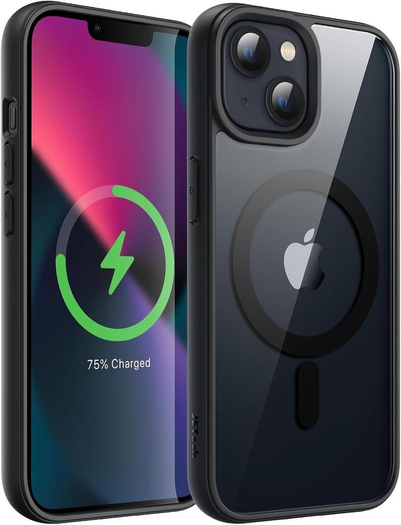 JETech Magnetic Case for iPhone 13 mini 5.4-Inch Compatible with MagSafe, Shockproof Phone Bumper Cover, Solid Color Matte TPU Frame, Anti-Scratch Clear Back (Black)