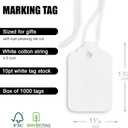 Blank White Marking Tags, Size 1 3/4'' x 1 3/32'',1000 pcs, Prestrung with 4.5" Cotton String