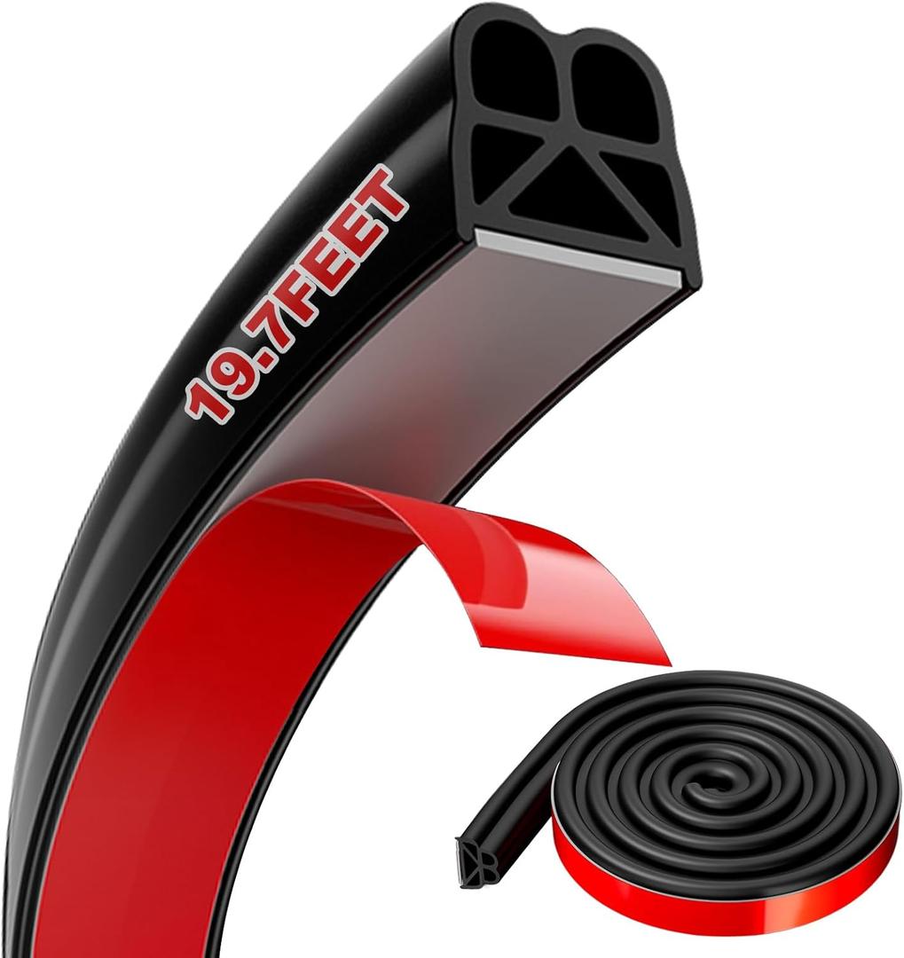 Car Door Seal Strip 19.7FT, Universal Self Adhesive Car Door Seal, Thickened Double Layer Rubber Automotive Weather Stripping, for Cars, Truck, Rv, Pickup, SUV