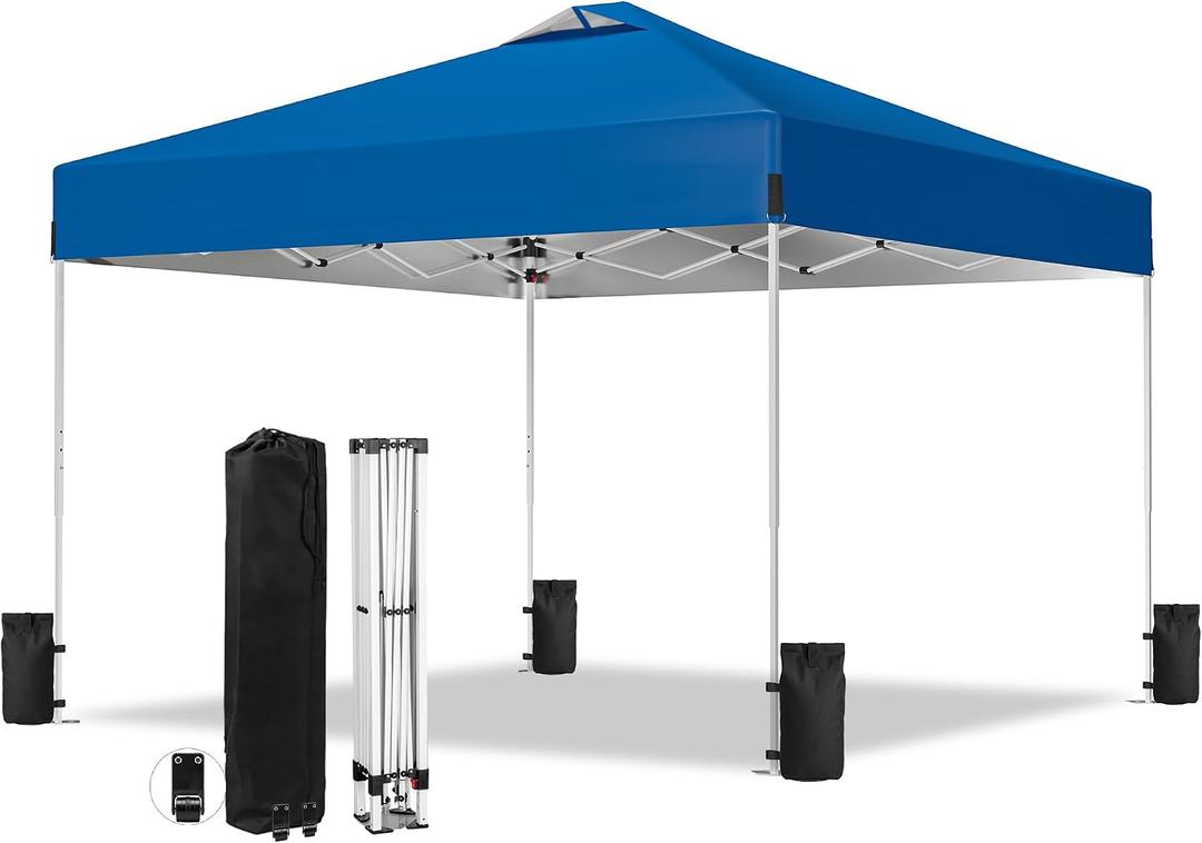10x10 Pop Up Canopy Tent, Waterproof, UPF 50+, Portable Shade (Blue, 0 Sidewall Blue)