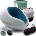 Premium Quality Memory Foam Travel Neck Pillow Bundle - Best Ergonomic Pillow for Airplane Travel, car Ride, Sleeping. Comes with Eye mask, earplugs and Storage Bag (Space Grey)