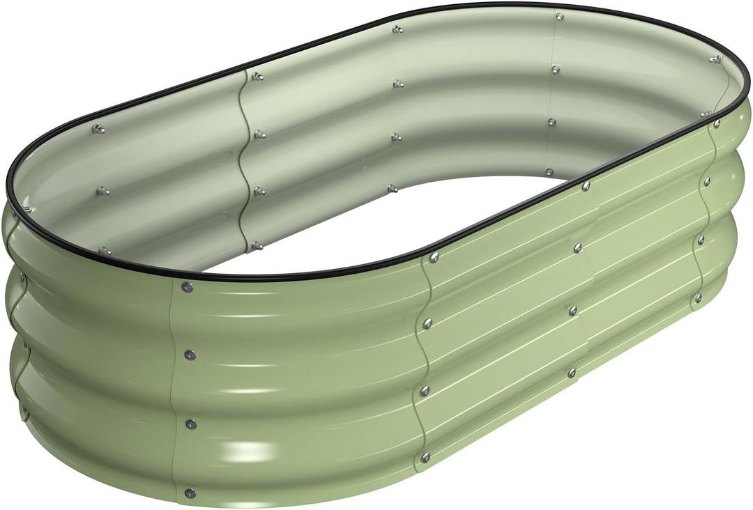 Winpull Raised Garden Bed Kit, 4x2x1 ft Galvanized Planter Box Outdoor with Safety Edging, Large Metal Raised Beds for Gardening Vegetables Flower Herb (Avocado Green)