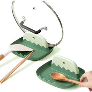 2 Pack Lid and Spoon Rest for Kitchen Counter, Cooking Ladle/Spatula/Spoon Holder for Stove Top, Utensil Rest with Pot Lid Holder for Countertop, Kitchen Gadget Rack, Christmas Cooking Accessories, Green