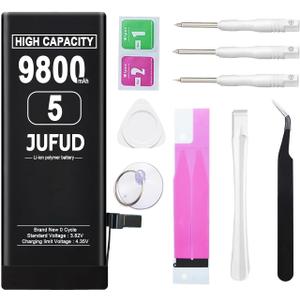 9800mAh Replacement Used for iPhone 5/5G Battery - 0 Cycle Li-Polymer Battery Compatible with Includes Full Repair Kit