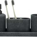 ZCCZ - Black Bathroom Accessories Set 4 Pcs - Toothbrush Holder, Soap Dispenser, Vanity Tray, Bathroom Tumbler - Countertop Vanity Organizer - Bathroom Accessory Set- Toothbrush Holder Set, Stone Sets