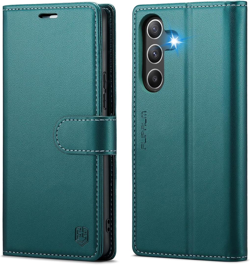 Wallet Case for Samsung Galaxy A15 5G, RFID Blocking Credit Card Holder, PU Leather Folio Flip Kickstand Protective Shockproof Cover for Galaxy A15 (Blue-Green)