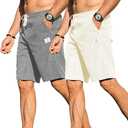 Men's Corduroy-Style Shorts Elastic Waist Drawstring 7 Inch Inseam Polyester Casual Shorts with Pockets (XL)