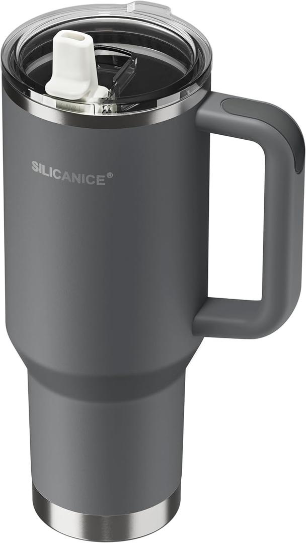 For Travel & Gym Never Drink from a Moldy Lid Again: 40oz Hygienic Tumbler, 100% Leakproof Lid & Removable Foldable Spout. Reinforced Base, Fits Cup Holders - Gray