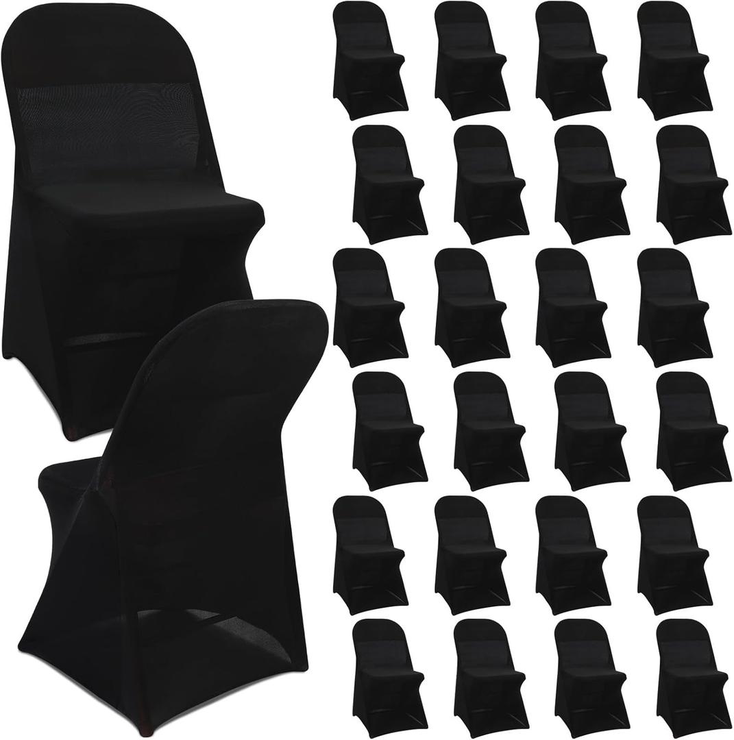 Newwiee Spandex Chair Covers Bulk - Stretch Folding Flat Front Fitted Universal Chair Protector Pack Removable Washable for Wedding Party Dining Banquet Event(Black,25 Pcs)
