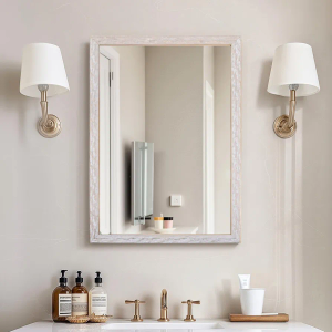 Rustic Wood Effect Framed Wall Mirror, 22x30 Rectangle Mirror, 1/8"Anti-desilvering Tempered Glass, Sustainable&Sturdy Frame, Anti-Rust, HD Reflection &3min Fast Setup for Bathroom Living Room