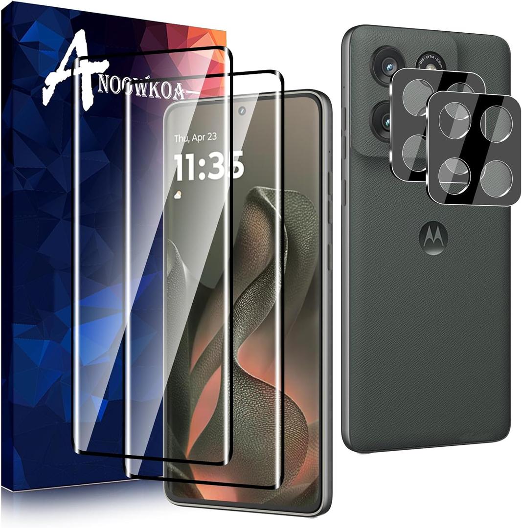2 Pack Designed for Motorola Edge 2025 3D Screen protector + [2 Pack] Moto Edge 2025 Camera Lens Tempered Glass protector.9H Hardness.Anti-Fingerprint.No Air-Bubbles.Easy Installation
