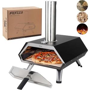SKY FISH Cyber Outdoor Pizza Oven 12 inch pizzaPortable Stainless Steel wood pellet fired Backyard Pizza Oven Automatically 360 Degree Roating Pizza stone,Portable stonebaked Pizza Maker (Black, A)
