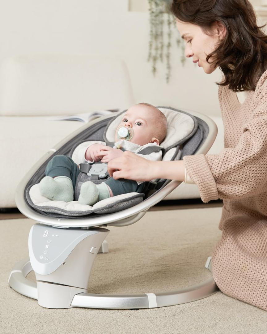 Baby Swings for Infants, Electric Infant Swing with 5 Speeds 10 Lullabies, Portable Baby Swing for Newborns Boys Girls (Gray)