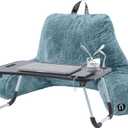 Nestl Fur Reading Pillow with Laptop Lap Desk, Stylish Back Pillow for Sitting Up, Lap Desk with Reading Pillows for Sitting in Bed Adult & Kids, Faux Fur Chair Pillow with Arms - Stone Blue