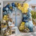 Dusty Blue Yellow Balloon Arch Kit Double Stuffed Dark Pastel Blue Light Yellow Pearl Balloon Garland for Birthday Bridal Wedding Baby Shower Lemon Valentines Party Decoration, 12in, 18in, 5in
