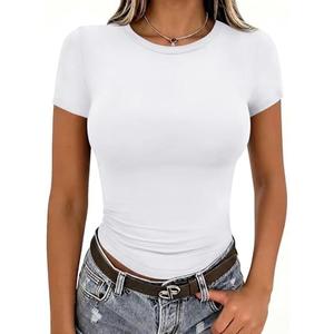 Zeagoo Women Crewneck Slim Fitted Short Sleeve T Shirts Cute Stretchy Bodycon Basic Tee Tops, XL
