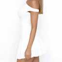 ForeFair Women's Sexy Off Shoulder Bodycon Mini Dresses Sleeveless Ruffle Hem Party Club Short Dress (White, M)