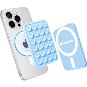 Anteel Silicone Grip Secure Mirror Shower Phone Holder for iPhone 16/15/14/13/12, Magnetic Suction Phone Mount for MagSafe Case, Hands-Free Selfie/Video for TikTok Creator/Influencer (Baby Blue)